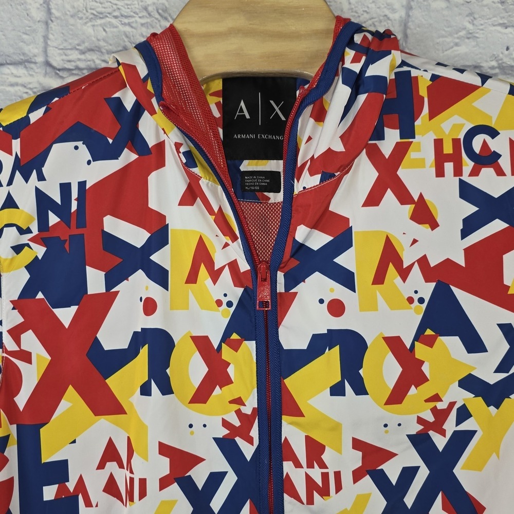 Armani Exchange Colorful All Over Print Hooded Windbreaker Jacket Lightweight XL